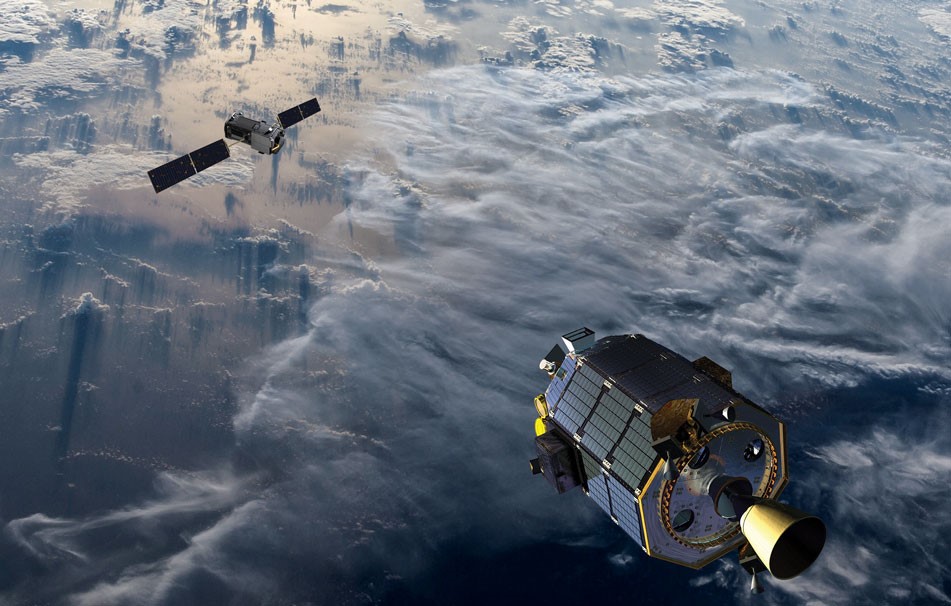 Image depicting two satellites orbiting near each other
